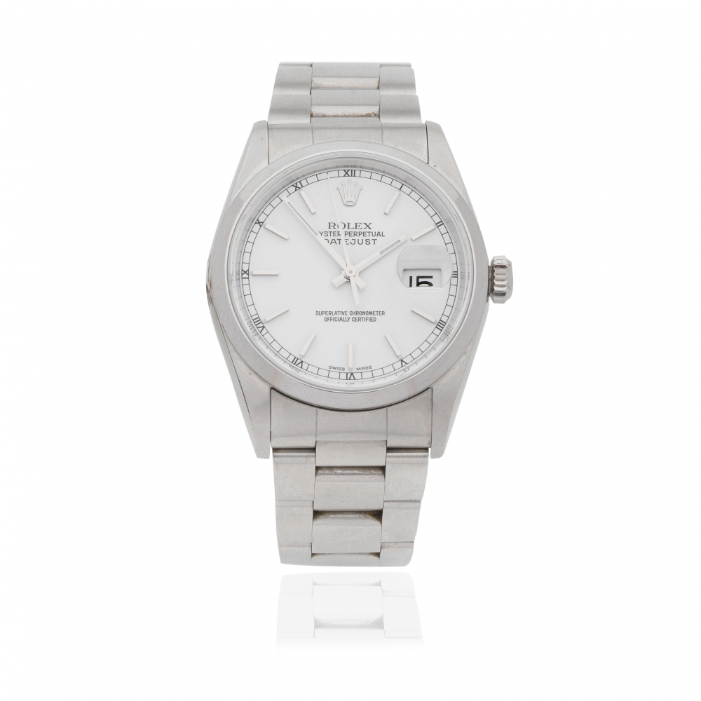 Rolex. A stainless steel automatic calendar bracelet watch