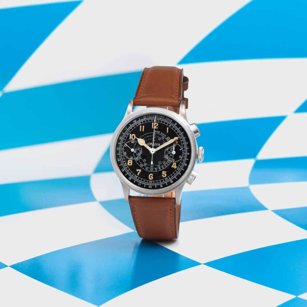 Lemania. A fine stainless manual wind chronograph wristwatch