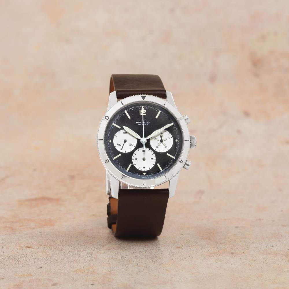 Breitling. A rare stainless steel manual wind pilots chronograph wristwatch
