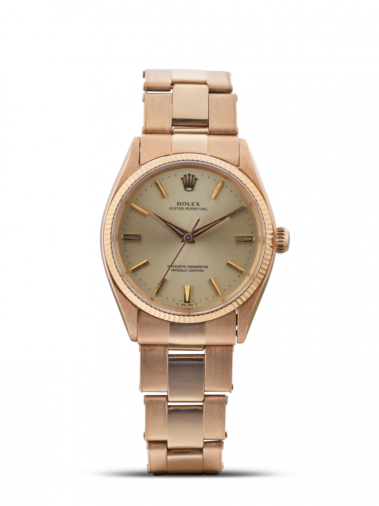 ROLEX | OYSTER PERPETUAL, REF.1005, A PINK GOLD BRACELET WATCH, CIRCA 1963