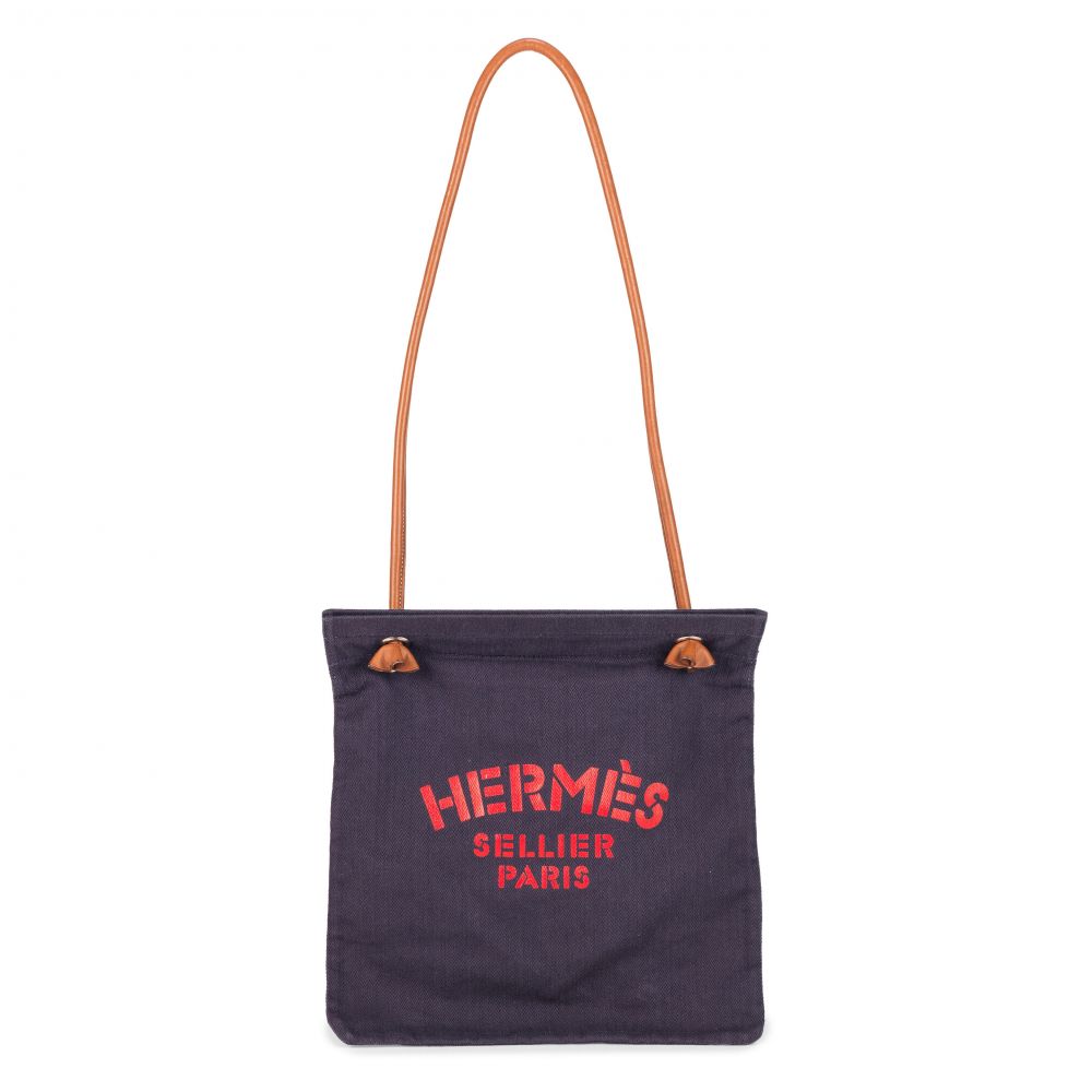 Hermès: a Navy Cotton and Barenia Leather Aline Grooming Bag
