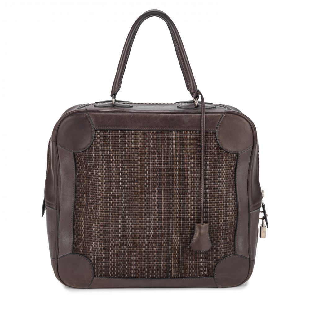 Hermès: a Rare Brown Barenia Leather and Crinoline Omnibus 32