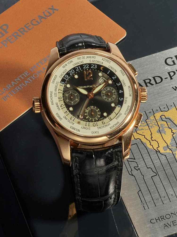 GIRARD-PERREGAUX | WW.TC, REF.49800.052.2742, A PINK GOLD WORLDTIME CHRONOGRAPH WRISTWATCH WITH DATE, CIRCA 2004