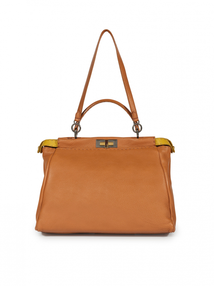 FENDI: BROWN SELLERIA LARGE LEATHER PEEKABOO HANDBAG