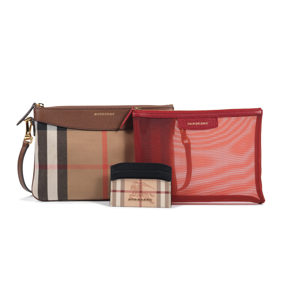 Burberry: a Vintage Check Shoulder Bag, Card Holder and Red Mesh Pouch