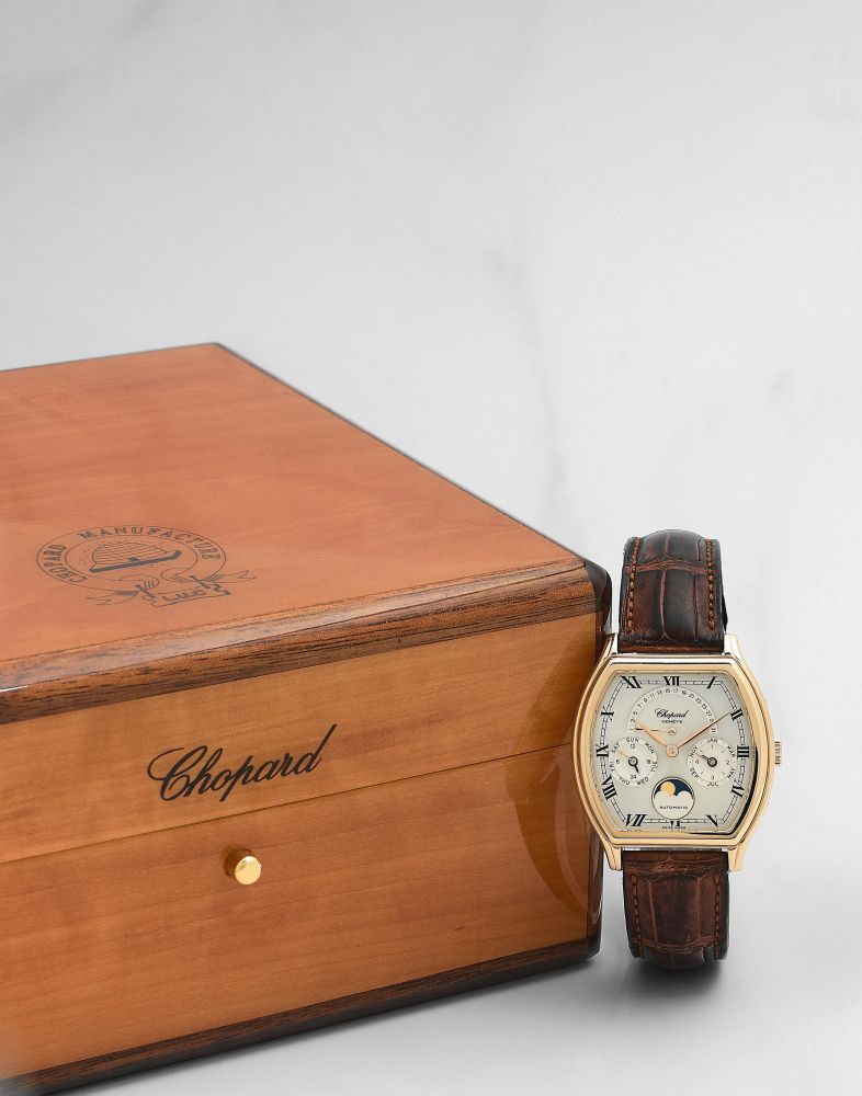 Chopard. Montre bracelet en or jaune 18K (750) avec calendrier perpétuel rétrograde et phase de lune mouvement automatique