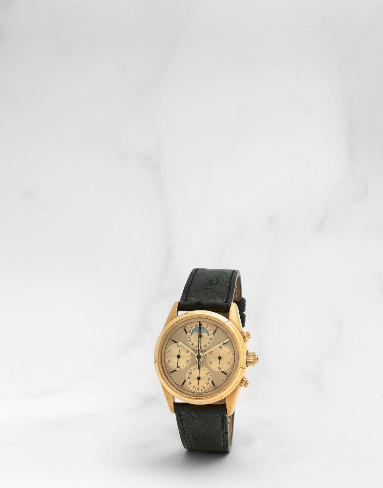 Beyer. Chronographe bracelet en or jaune 18K (750) à rattrapante avec date et phase de lune mouvement mécanique