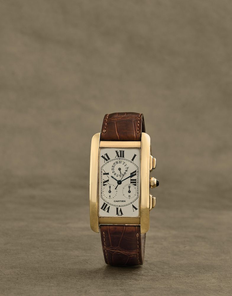 Cartier. Chronographe bracelet en or jaune 18K (750) avec date mouvement quartz