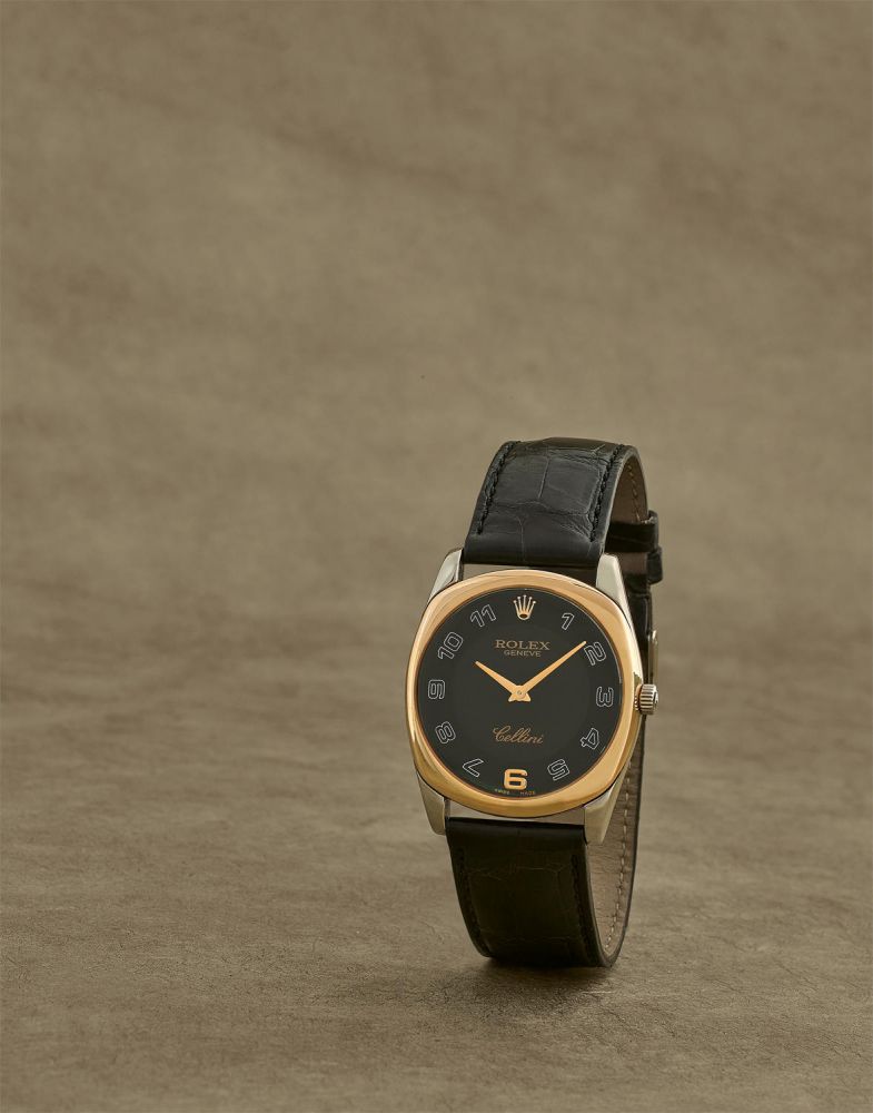 Rolex. Montre bracelet or jaune et blanc 18K (750) de forme coussin mouvement automatique