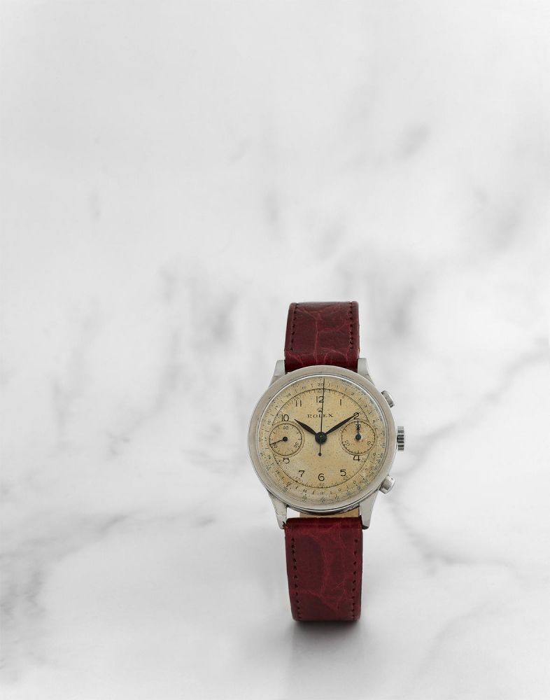 Rolex. Rare chronographe bracelet en acier mouvement mecanique