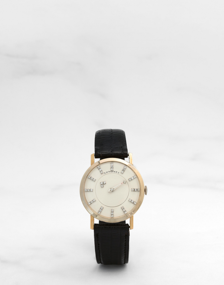 Longines. Montre bracelet en or jaune 14K (585) à cadran mystère et diamants mouvement mécanique