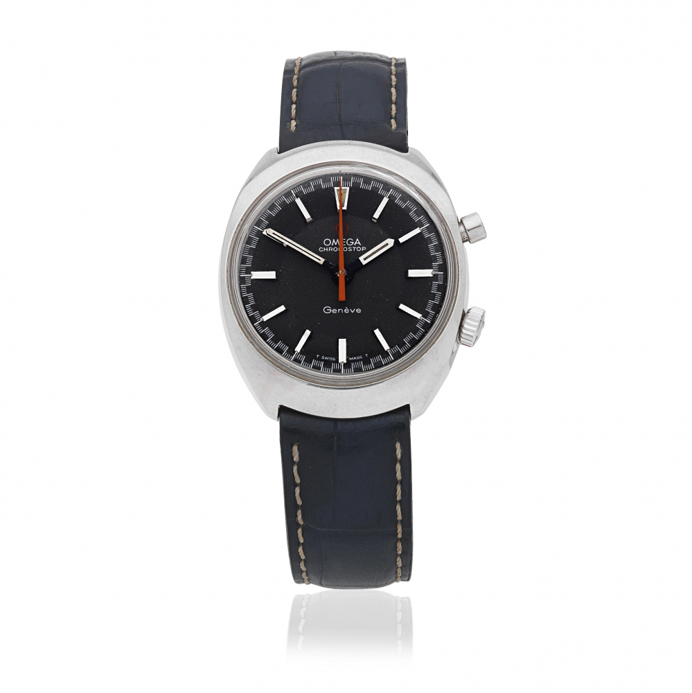 Omega. A stainless steel manual wind single button chronograph wristwatch