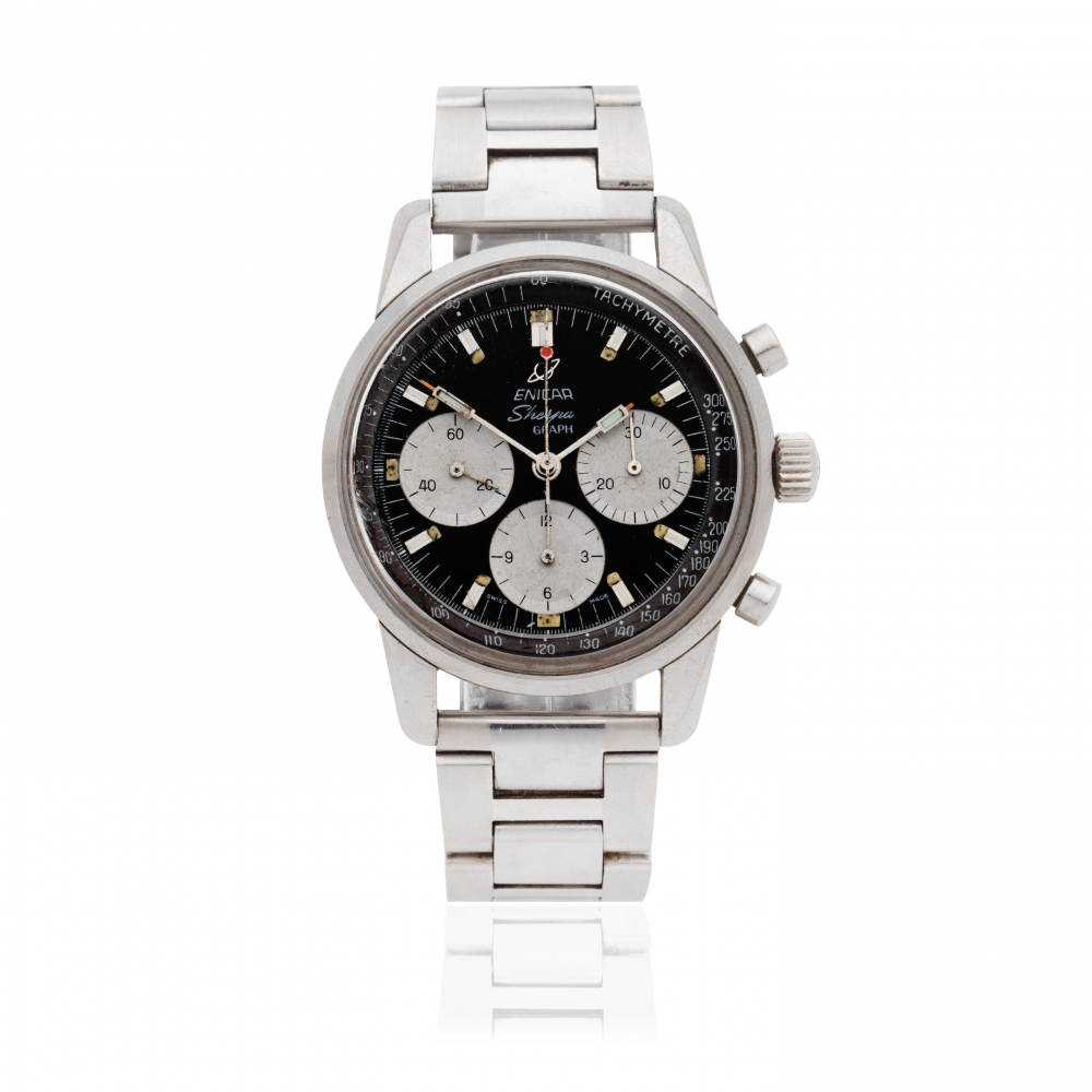 Enicar. A stainless steel manual wind chronograph wristwatch