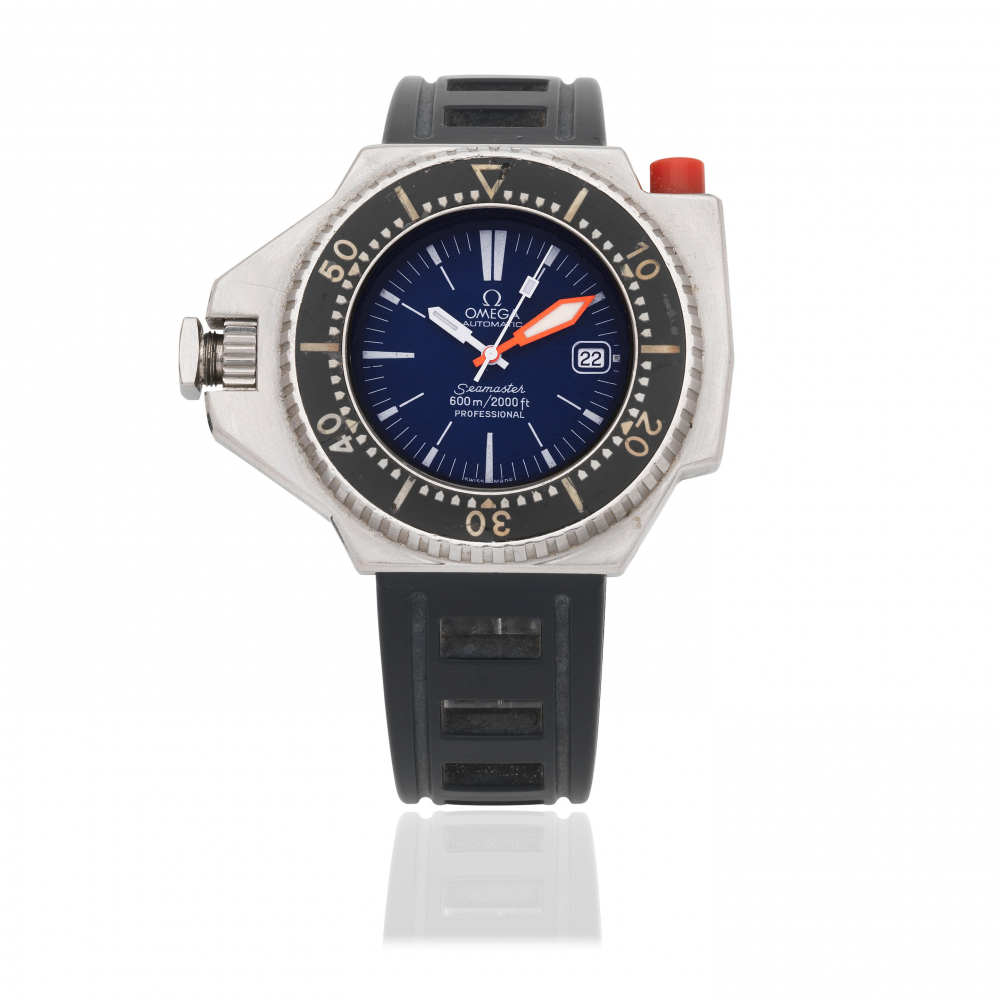 Omega. A stainless steel automatic diver's calendar wristwatch