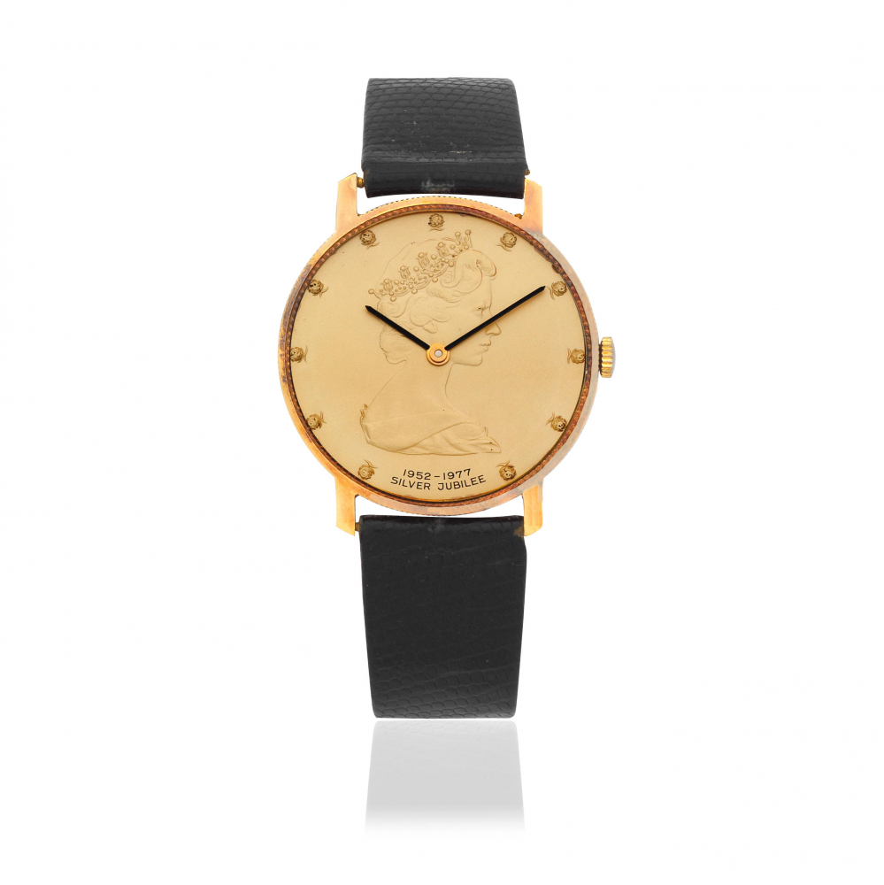 Mappin Webb. An 18K gold manual wind wristwatch commemorating the silver Jubilee of Queen Elizabeth II