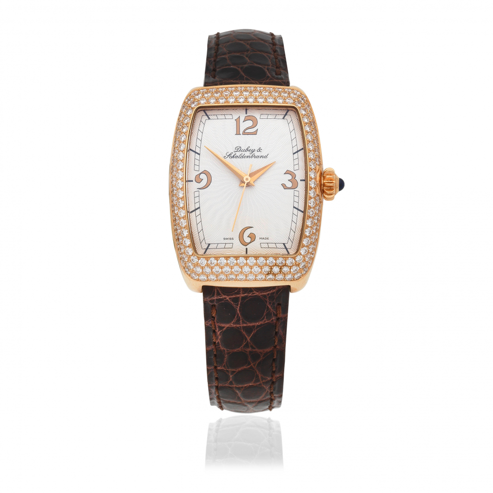 Dubey Schaldenbrand. A lady's 18K rose gold and diamond set automatic wristwatch