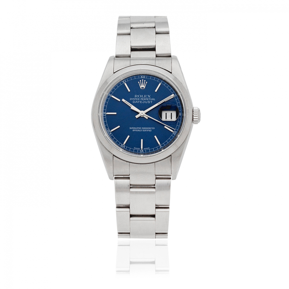 Rolex. A stainless steel automatic calendar bracelet watch
