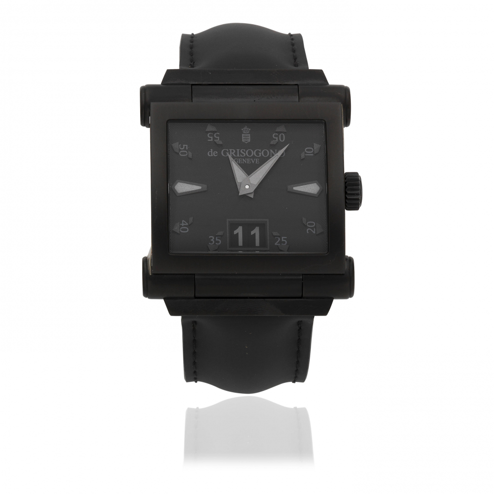 de Grisogono. A black DLC coated stainless steel automatic wristwatch