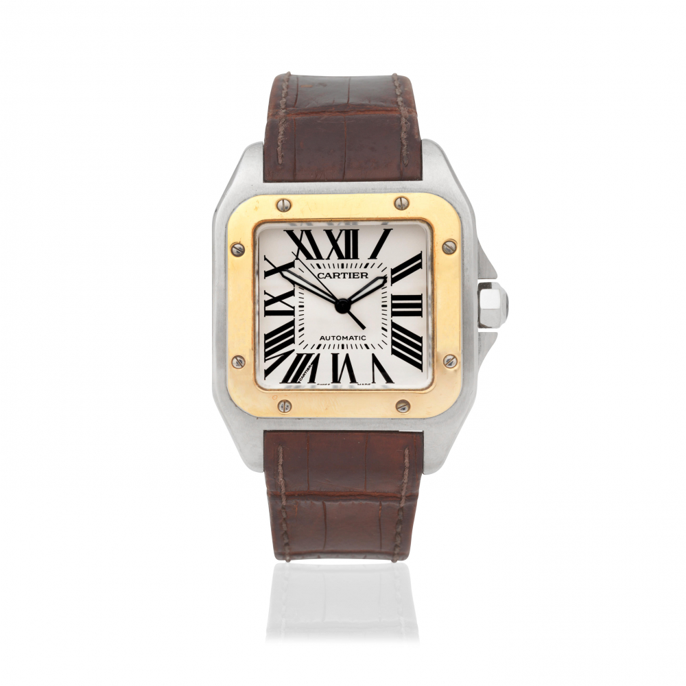 Cartier. A stainless steel and gold automatic wristwatch