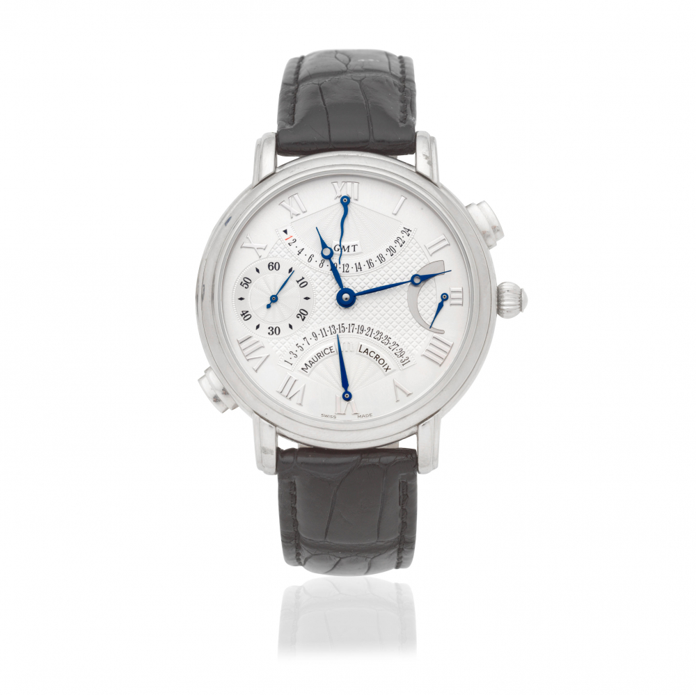 Maurice Lacroix. A stainless steel manual wind calendar wristwatch with dual time zone
