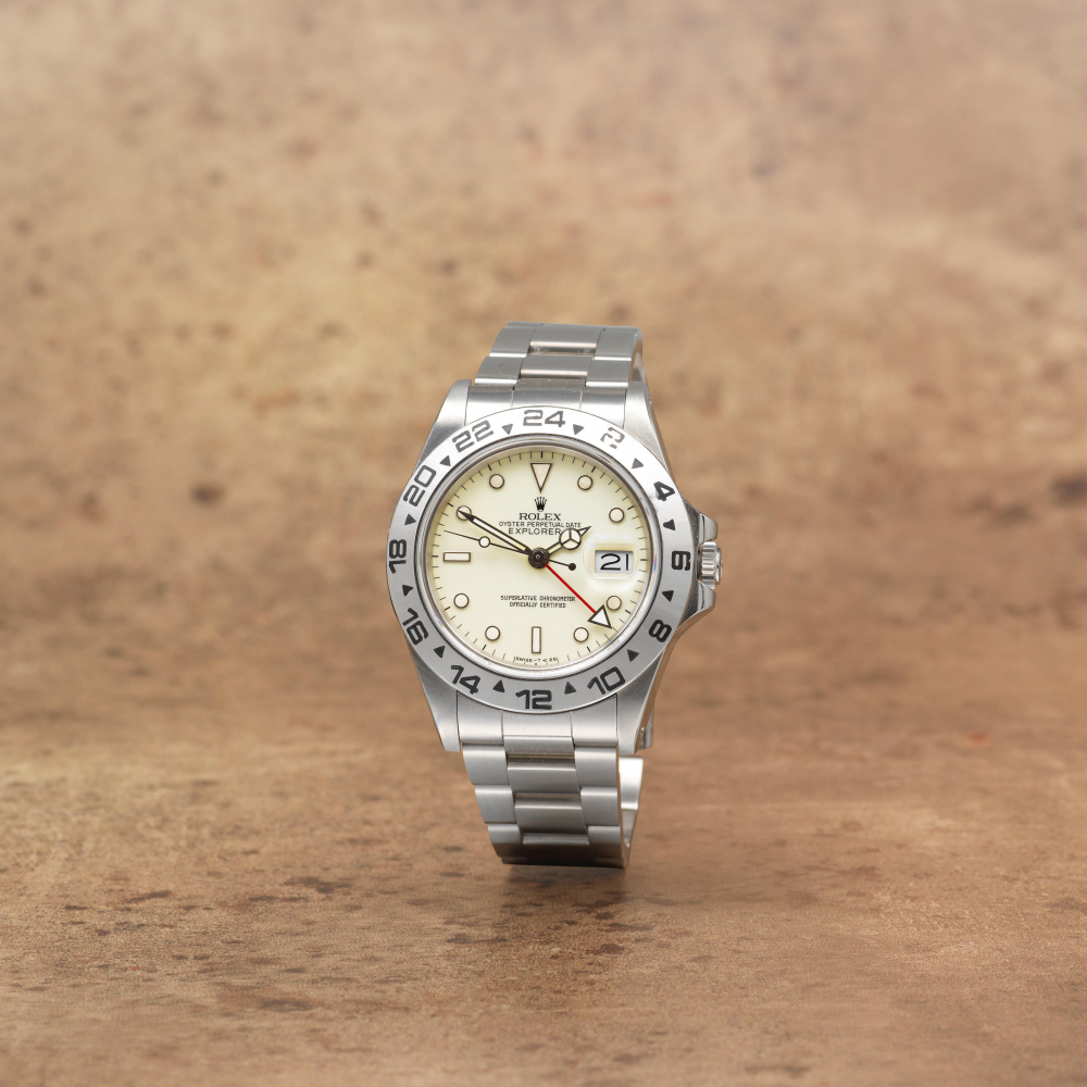 Rolex. A fine and rare recently serviced stainless steel automatic bracelet watch with panna rail dial offered on behalf of the original owner