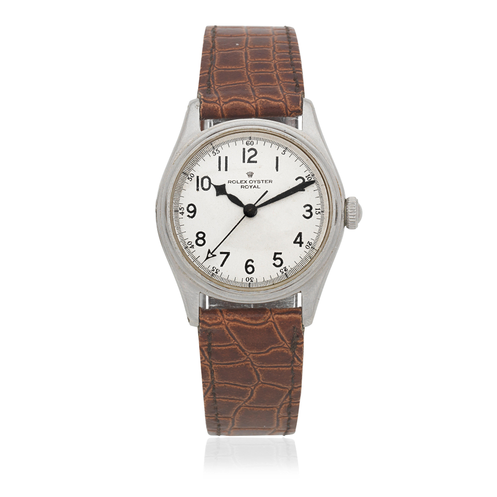 Rolex. A stainless steel manual wind wristwatch