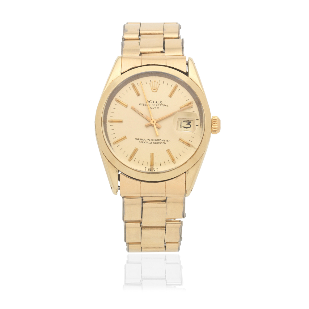 Rolex. A stainless steel gold plated automatic calendar bracelet watch