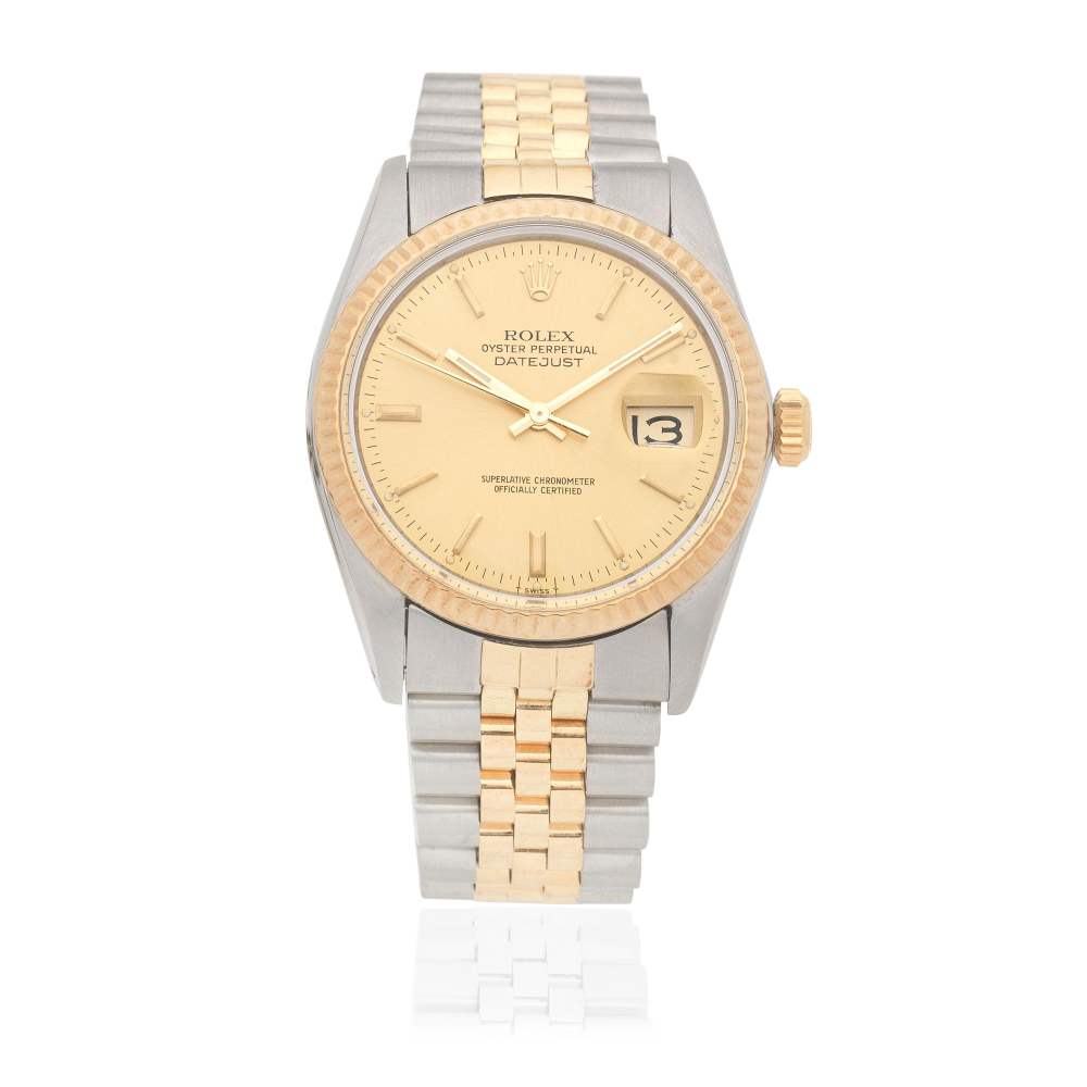 Rolex. A stainless steel and gold automatic calendar bracelet watch