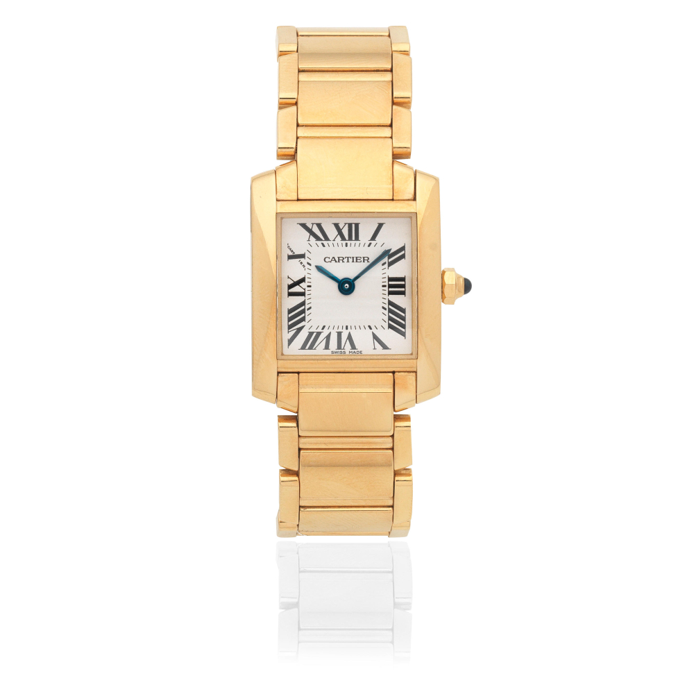 Cartier. A lady's 18K gold quartz bracelet watch