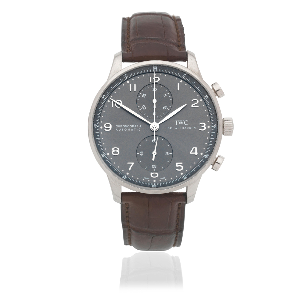 IWC. An 18K white gold automatic chronograph wristwatch
