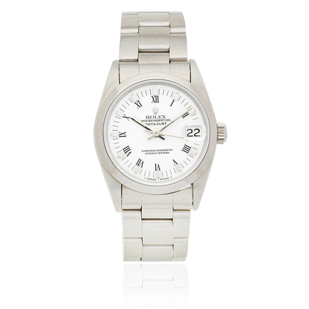 Rolex. A mid size stainless steel automatic calendar bracelet watch