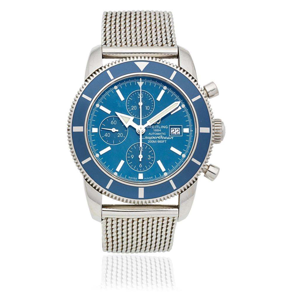 Breitling. A stainless steel automatic calendar chronograph bracelet watch