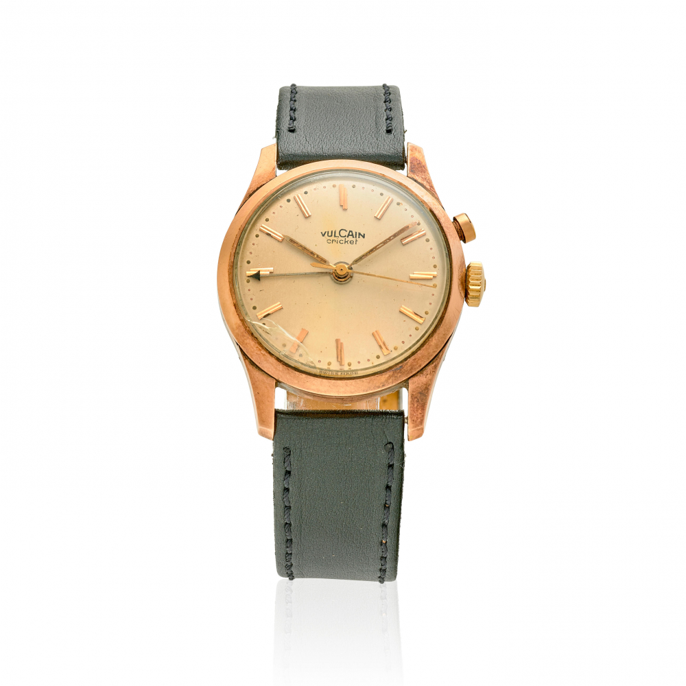 VULCAIN. A PINK GOLD PLATED MANUAL WIND ALARM WRISTWATCH