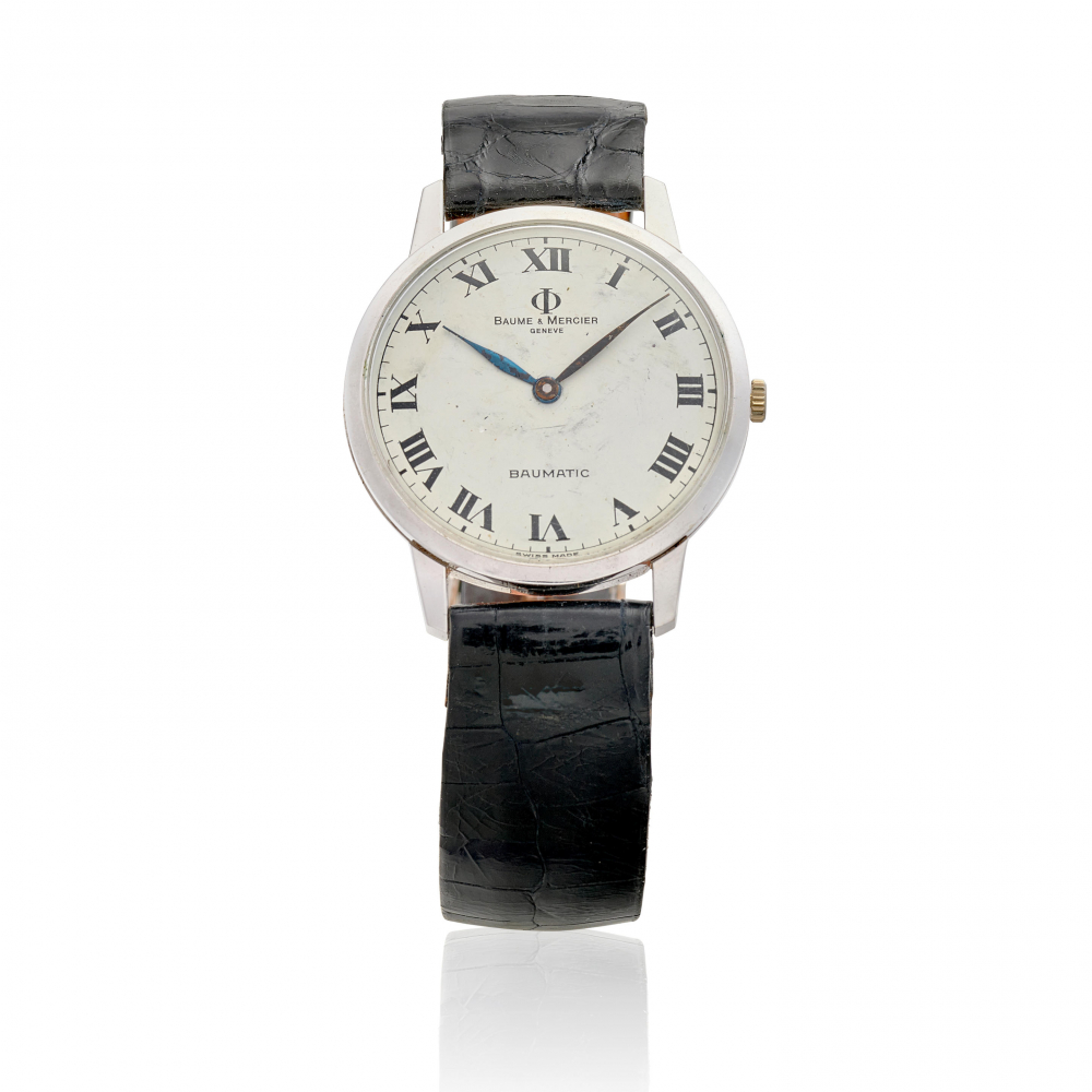 BAUME MERCIER. AN 18K WHITE GOLD AUTOMATIC WRISTWATCH