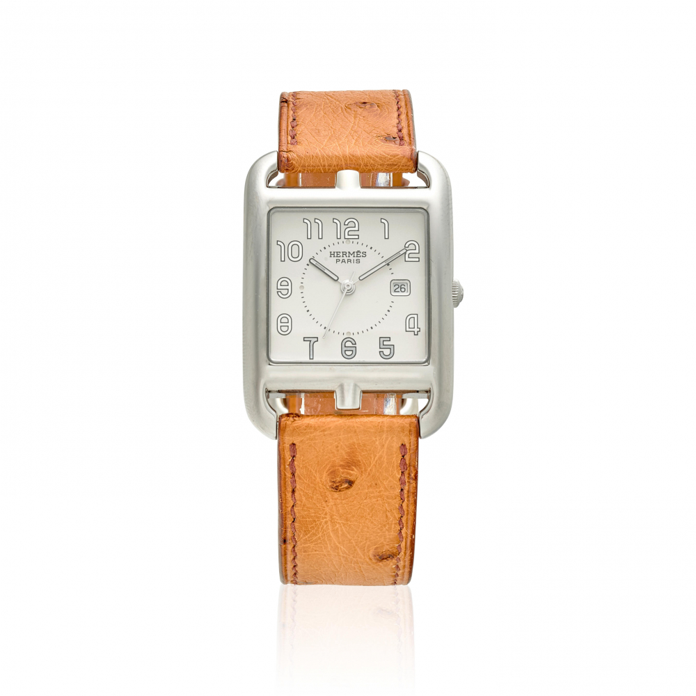 HERMES. A STAINLESS STEEL CALENDAR WRISTWATCH