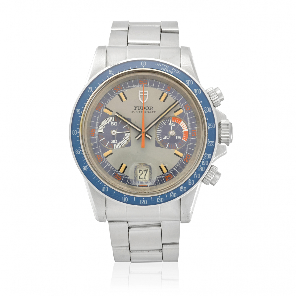 TUDOR. A STAINLESS-STEEL MANUAL WIND CHRONOGRAPH CALENDAR BRACELET WATCH