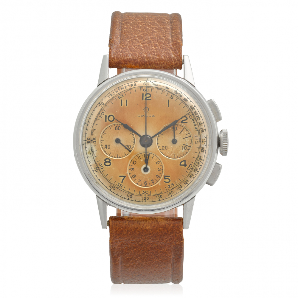 OMEGA. A STAINLESS STEEL MANUAL WIND CHRONOGRAPH WRISTWATCH