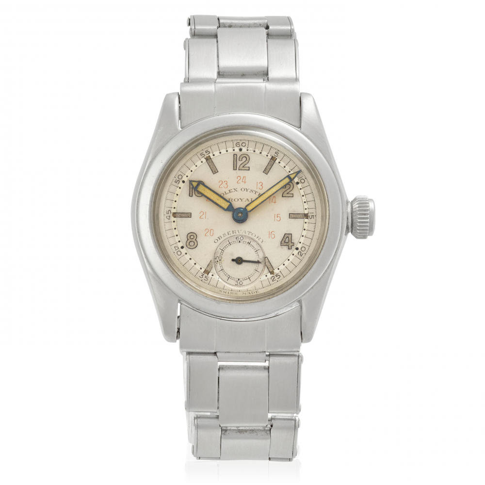 ROLEX. A STAINLESS STEEL MANUAL WIND BRACELET WATCH