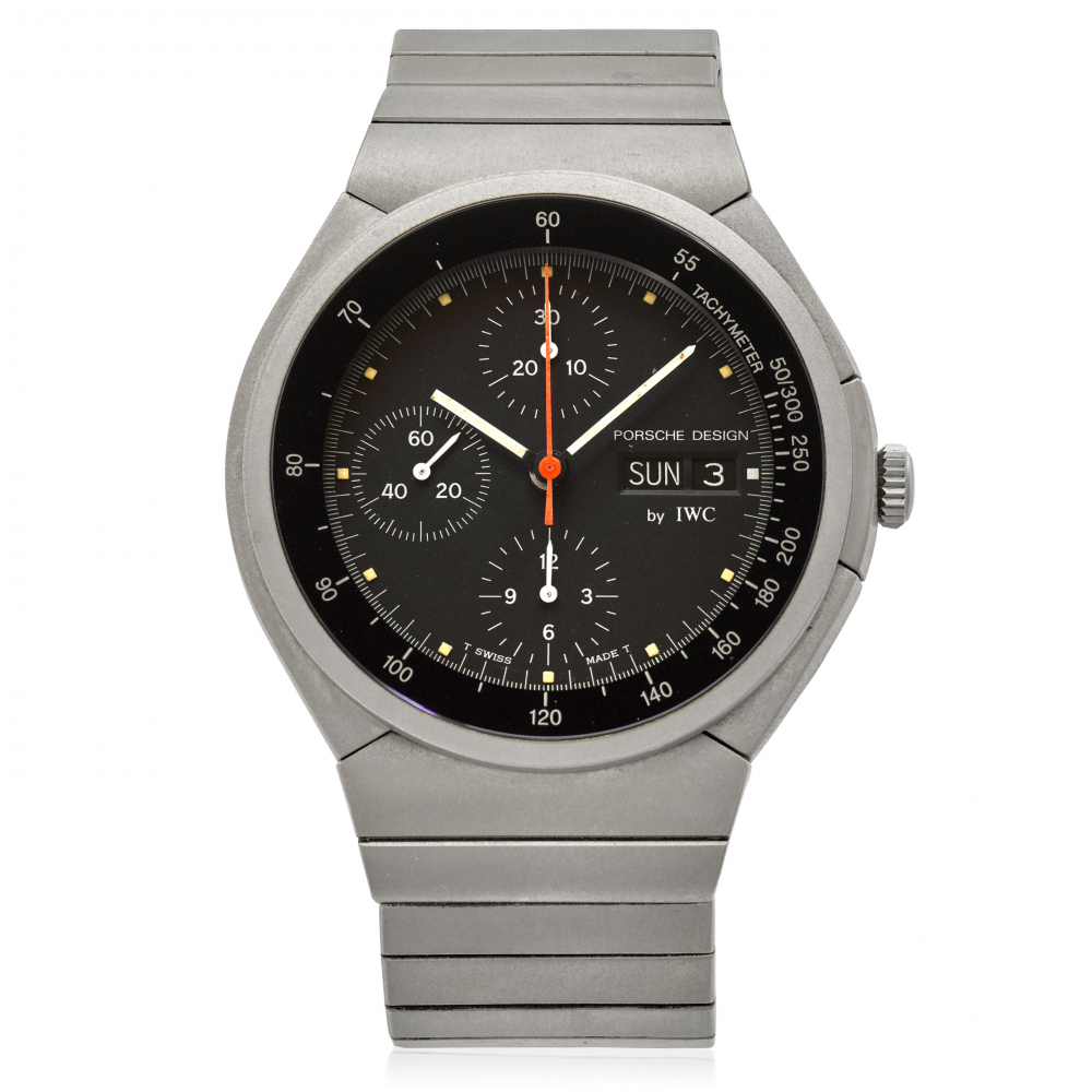 IWC. A TITANIUM AUTOMATIC CALENDAR CHRONOGRAPH BRACELET WATCH MADE FOR PORSCHE DESIGN