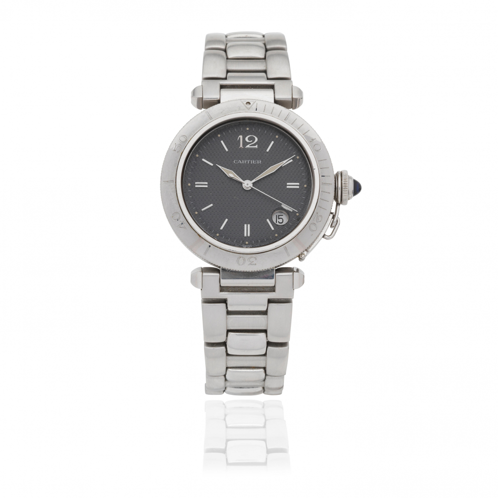 Cartier. A stainless steel automatic calendar bracelet watch