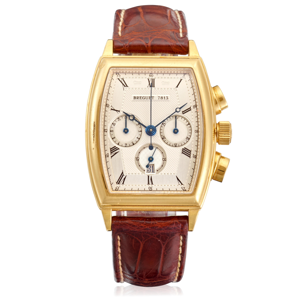 BREGUET. AN 18K GOLD AUTOMATIC CALENDAR CHRONOGRAPH WRISTWATCH