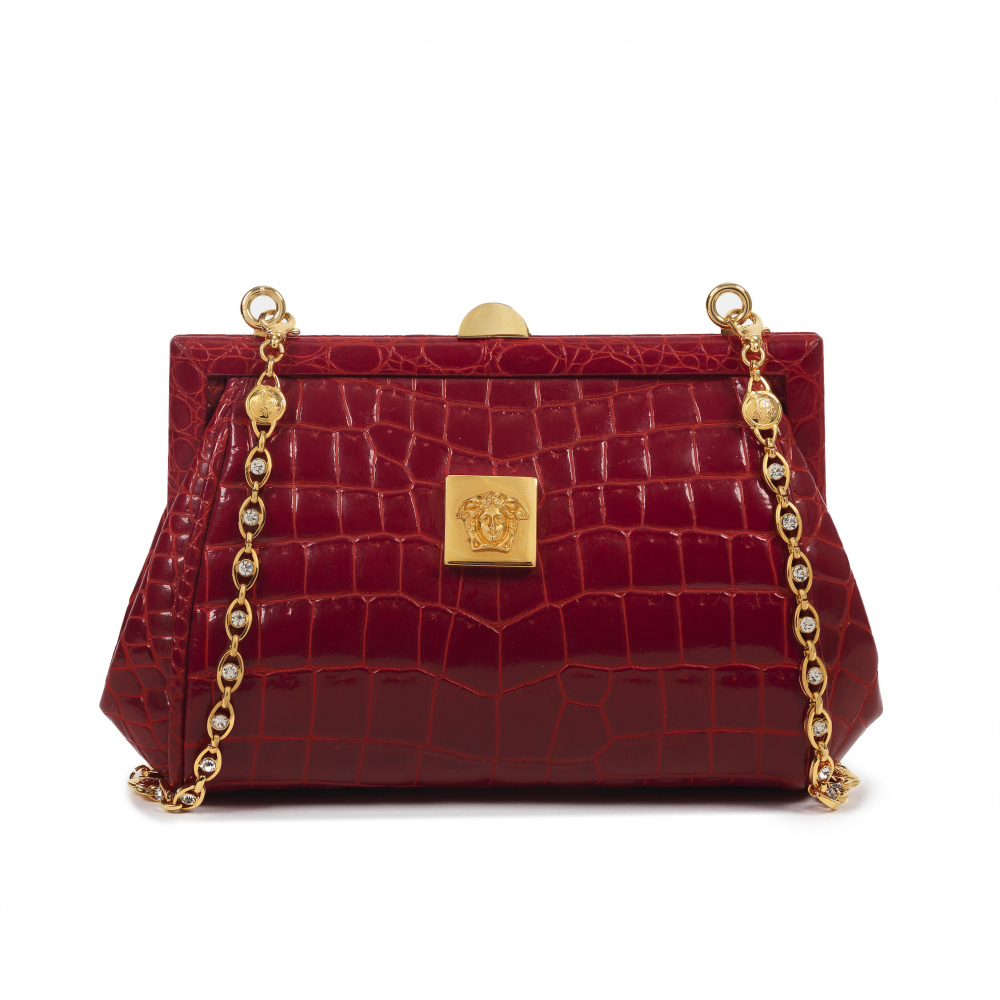 Gianni Versace: a Red Crocodile Medusa Shoulder Bag