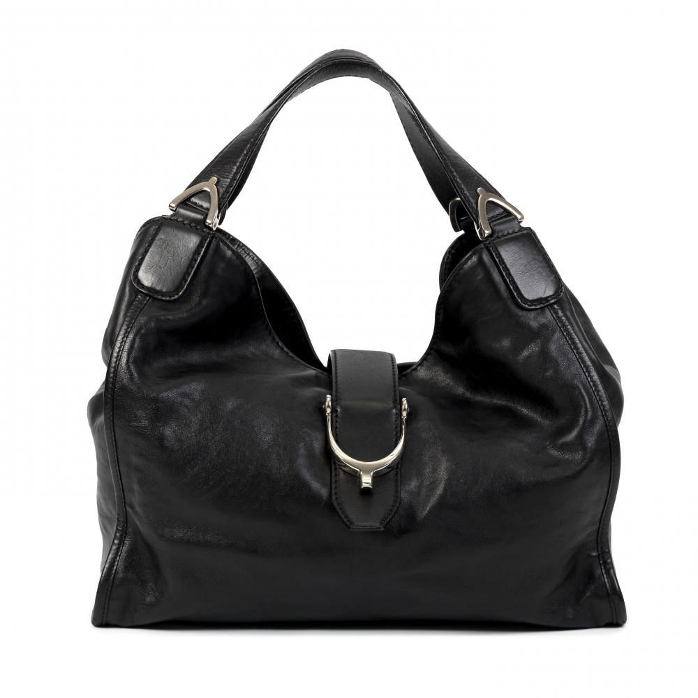 Gucci: a Black Glazed Calfskin Stirrup Shoulder Bag