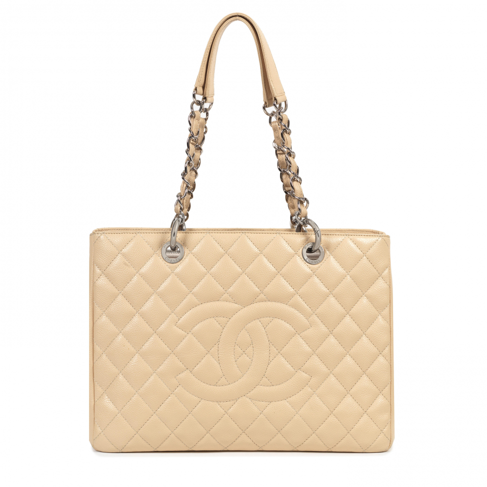 Chanel: a Beige Clair Caviar Leather Grand Shopping Tote (GST)