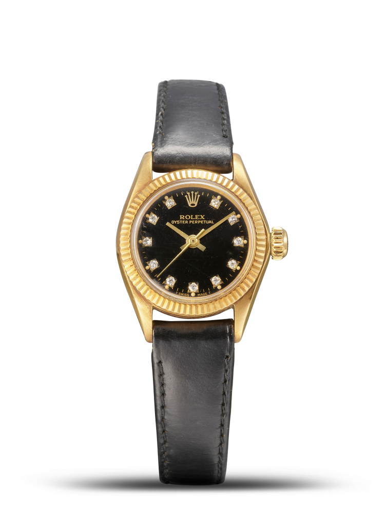 ROLEX | OYSTER PERPETUAL, REF.6719, A YELLOW GOLD WRISTWATCH WITH DIAMOND-SET INDEXES, CIRCA 1979