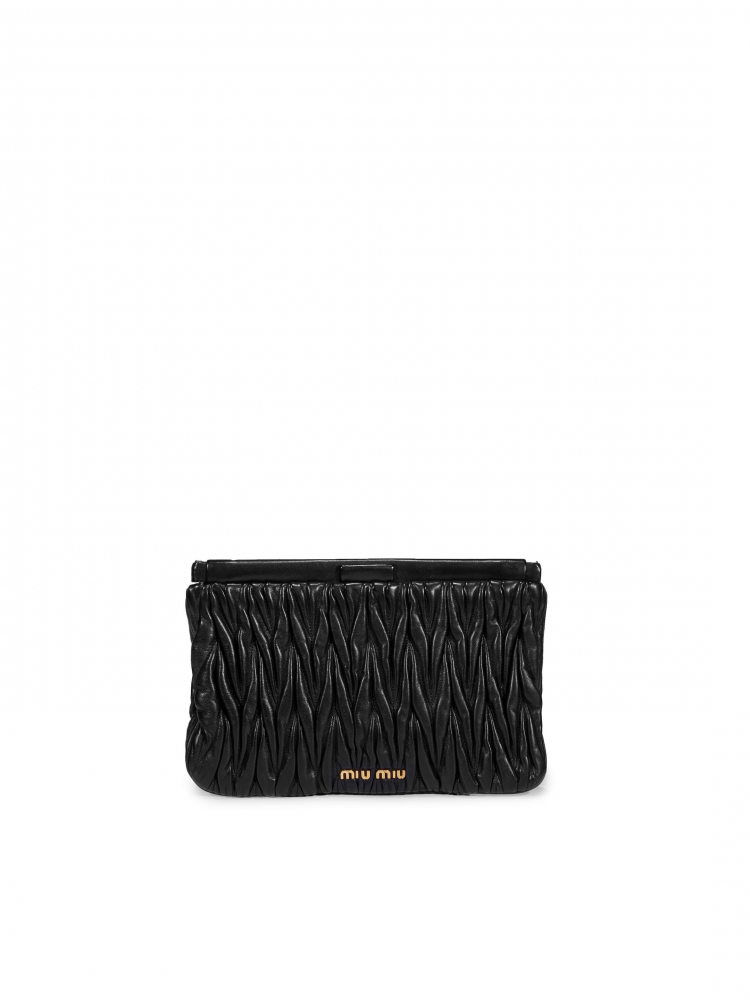 MIU MIU: BLACK LAMPSKIN MATELASSE LEATHER CLUTCH