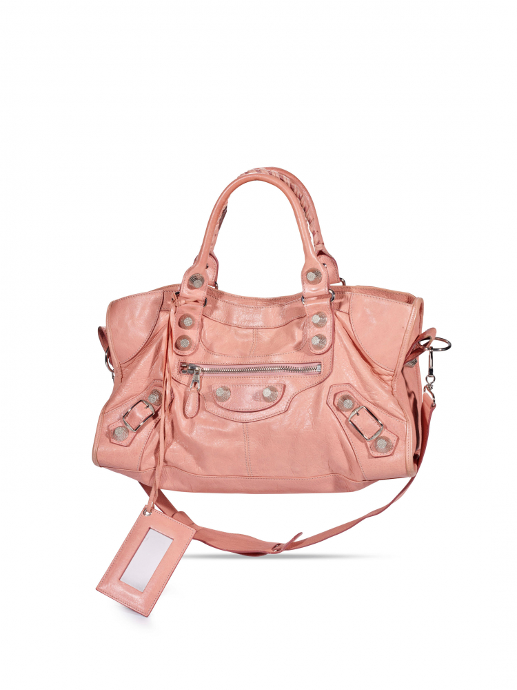 BALENCIAGA: LIGHT PINK ROUGE PECHE CLASSIC MOTOCROSS CITY BAG WITH SILVER TONED HARDWARE