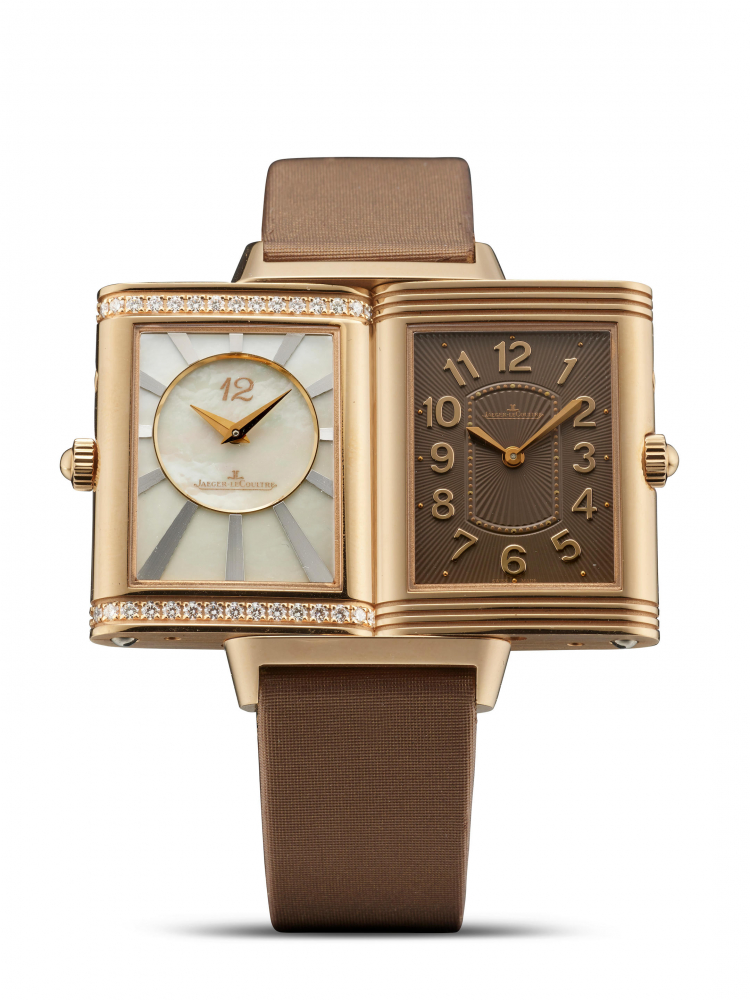 JAEGER-LECOULTRE | GRANDE REVERSO - LADY ULTRA THIN, A RARE BOUTIQUE EDITION PINK GOLD AND DIAMOND-SET WRISTWATCH WITH MOTHER-OF-PEARL DIAL, CIRCA 2019