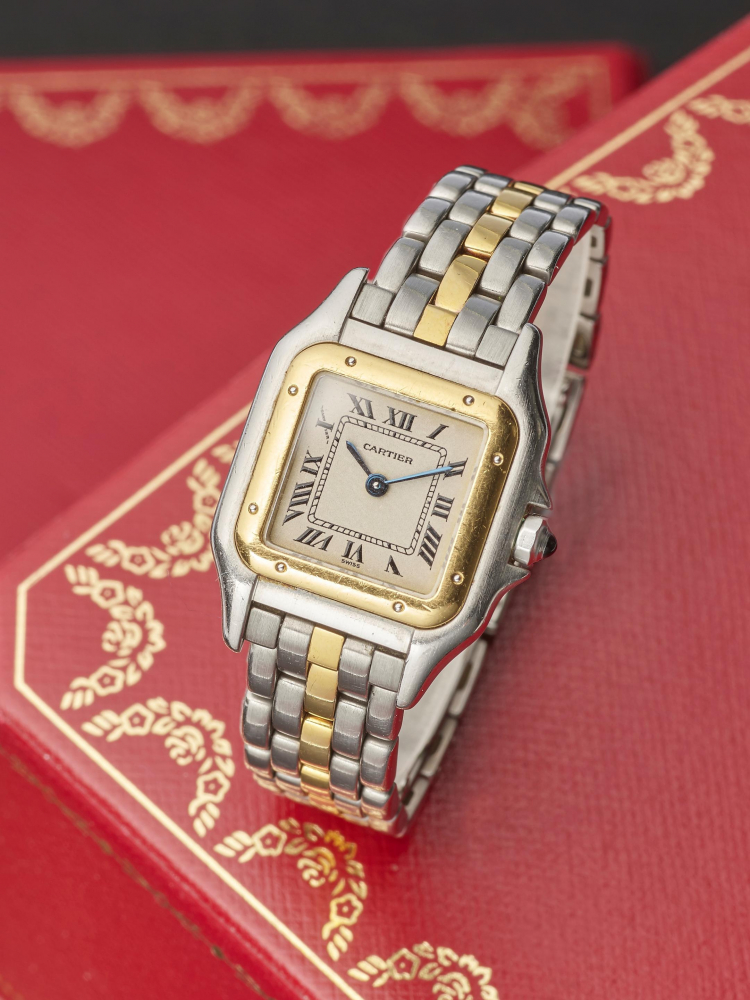 CARTIER | PANTHÈRE, REF. 1120/2, A YELLOW GOLD AND STAINLESS STEEL BRACELET WATCH, CIRCA 2000