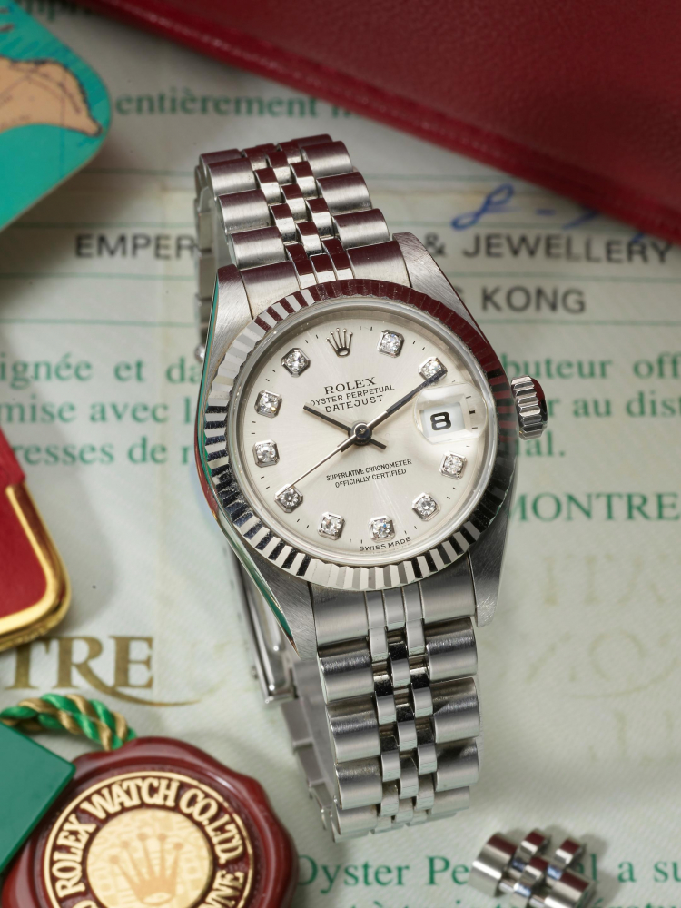 ROLEX | DATEJUST, REF.69174, A STAINLESS STEEL AND WHITE GOLD BRACELET WATCH WITH DIAMOND-SET INDEXES AND DATE, CIRCA 1997